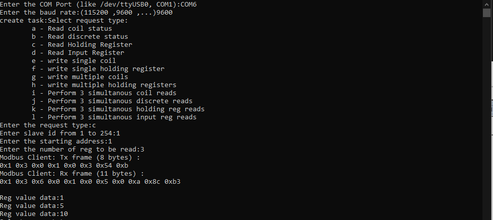Modbus Menu