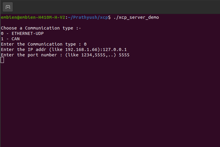 XCP server IP and port configuration